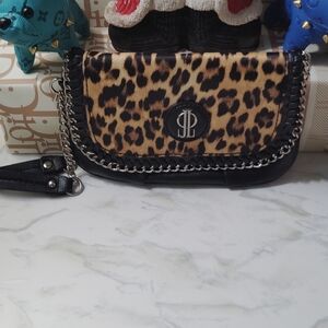 Jennifer Lopez Leopard Print and Black Chain Clutch